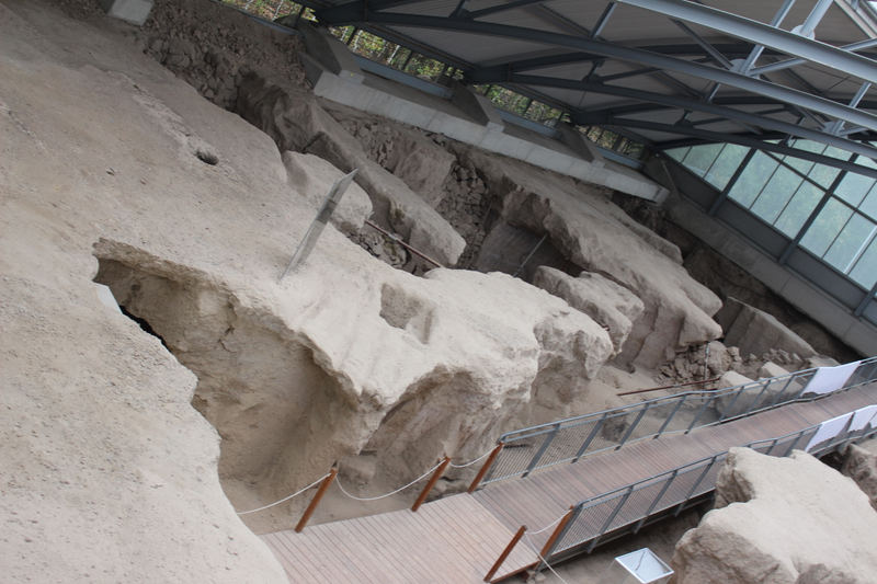 The top view of part of the Mine, the rock is very brittle so they erected a hall over it.